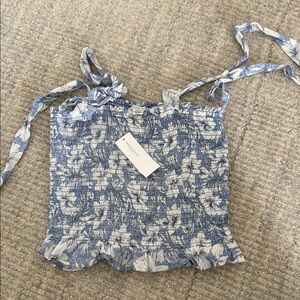 American Eagle Outfitters Blue and White Smocked Tie Front Camisole